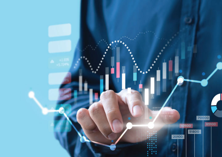 Concept image of a man sorting through data with his hand